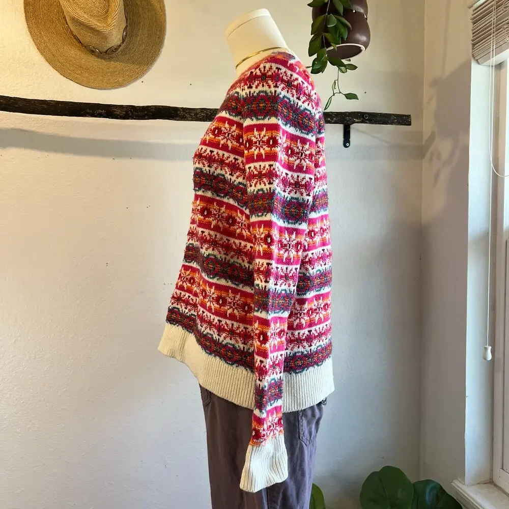 LOFT Pink Cotton Wool Woven Chunky Knit Pullover Crewneck Sweater Size Medium